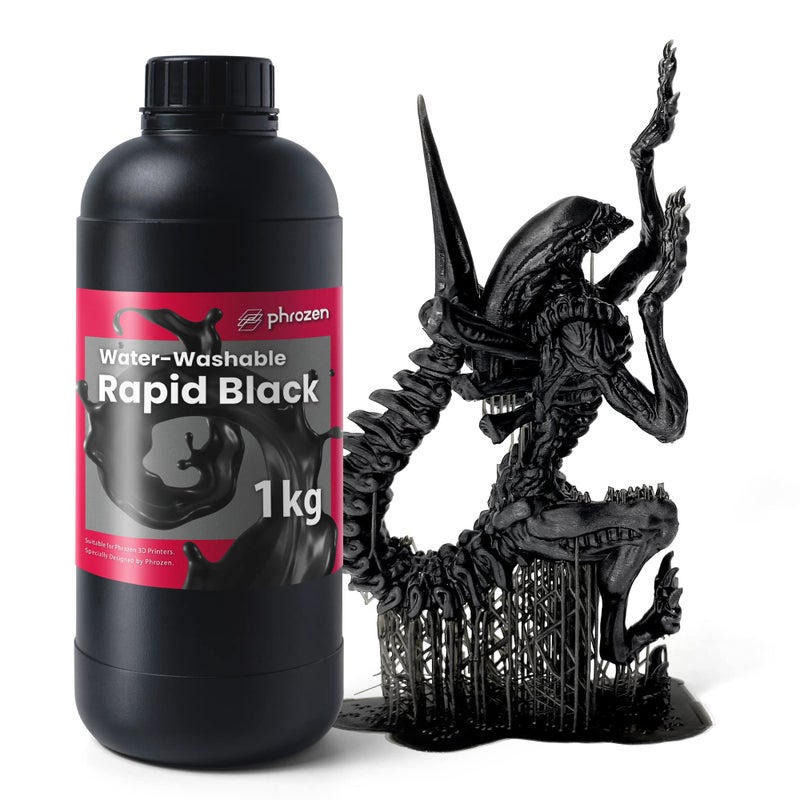 phrozen 3D Printer Water-Washable Rapid Black Resin, 405nm LCD UV-Curing Photopolymer Resin for High Precision Printing, Low Odor, Non-Brittle, Easy to Clean and Cure (1KG) - Image 1